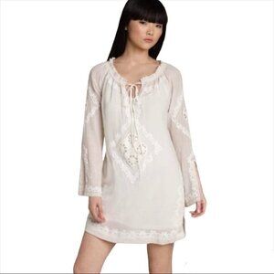 Joie Boho Cream Off White Shift Dress Embroidered Size Medium